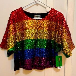 Tipsy Elves Multicolor Sequin Top cropped M glitter New rainbow pride